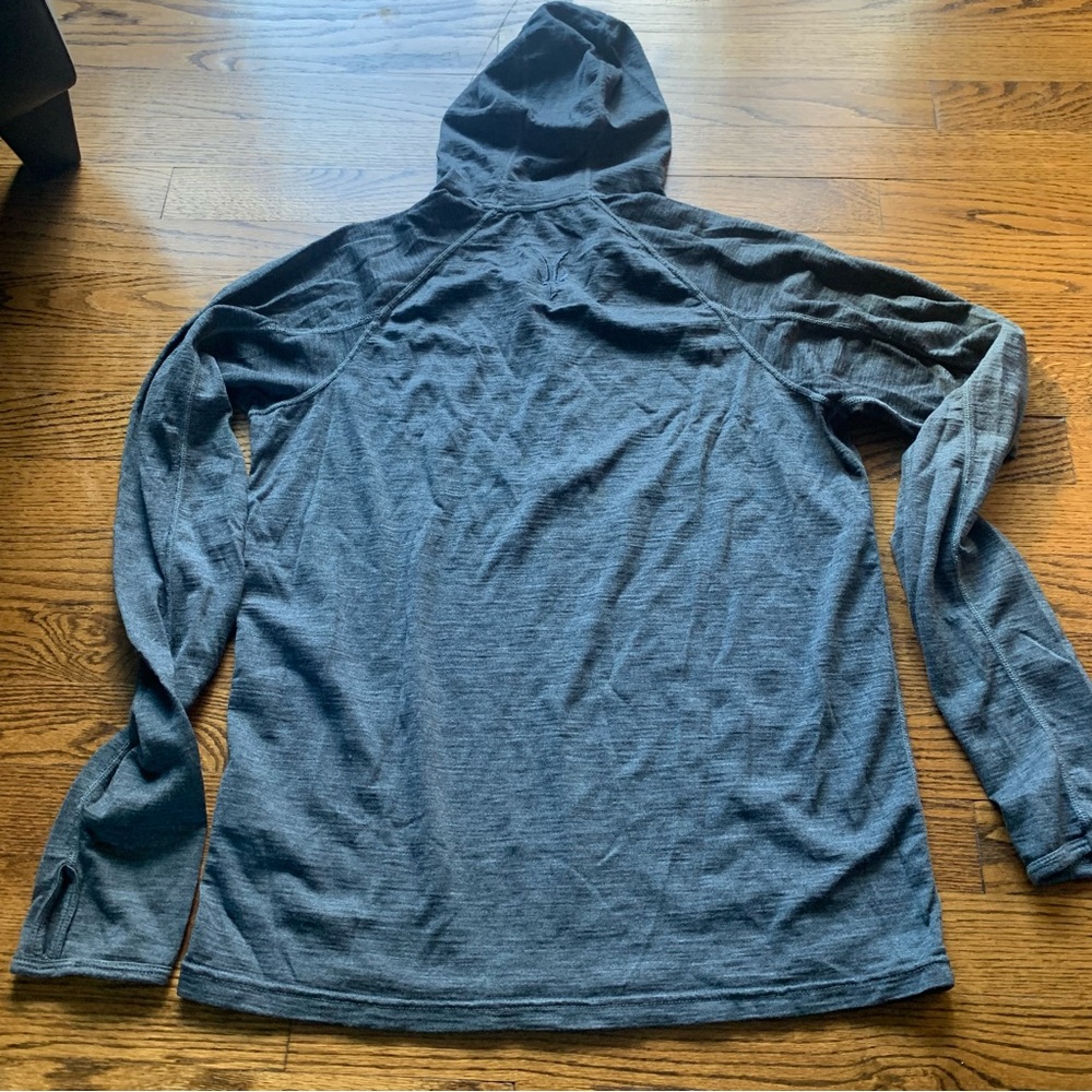 Ibex wool quarter 1/4 zip womens hooded shirt w thumb holes Sz M - Picture 2 of 7
